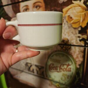 Homer Laughlin Ceramic Mini Dinnerware Coffee Cup with Red Stripe